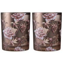 Artikel Dekorativ glaslanterne pæoner sølvbrun H12,5 cm 2 stk.