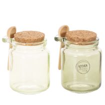 Artikel Dekorativt glas med korklåg og ske, grønt, Ø7 cm, H10 cm, 2 stk.