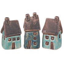 Artikel Dekorativt huskeramik blå brun vintage H6,5/7 cm 6 stk.