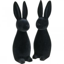 Artikel Dekorativ kanin sort dekorativ påskehare flokket H29,5cm 2 stk