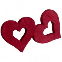 Dekorative hjerter scatter dekoration træhjerter rød Ø2cm 144p