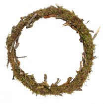 Artikel Dekorativ krans, naturlig, Ø33 cm, lav, mos, dørkrans, borddekoration, vægdekoration