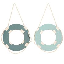 Artikel Dekorativ Redningsbøje Træ Maritim Svømmering Blå 17cm 2stk