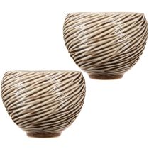 Artikel Dekorativ Skål Urtepotte Keramik Beige Brun Ø15cm 2stk