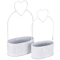 Artikel Dekorativ skål oval metal med hjerte hvid 20/16 cm sæt af 2