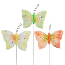 Artikel Dekorative sommerfugle på trådfarvet 8,5 cm 12stk