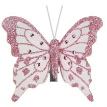 Artikel Dekorative sommerfugle lavet af fjer pink glitter 7,5x7cm 4 stk