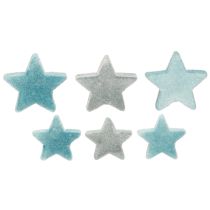 Artikel Dekorative stjerner flocket sprededekoration blå Ø4/5cm 40 stk