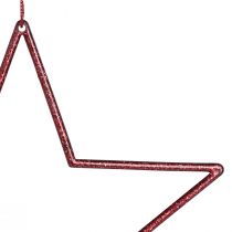 Artikel Dekorative stjerner med glitterrøde stjerner til ophæng 18cm 8 stk