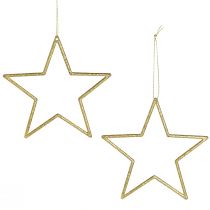 Artikel Dekorative stjerner til ophængning af træpynt guld Ø12cm 12 stk