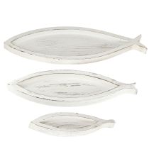 Artikel Dekorativ bakke Træfisk Hvid Natur L30/40/50 cm Sæt med 3