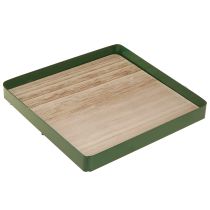 Artikel Dekorativ bakke metal firkantet grøn træbund 25,5×25,5 cm