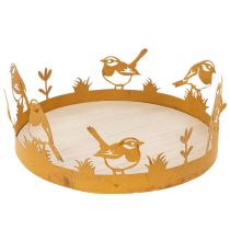 Artikel Dekorativ bakke, borddekoration med fugle, forårsdekoration, rustent metal, Ø20 cm H8,5 cm