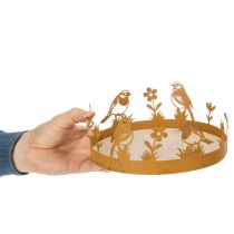 Artikel Dekorativ bakke, borddekoration med fugle, forårsdekoration, rustent metal, Ø20 cm H8,5 cm