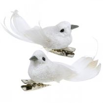 Artikel Deco par duer Deco fugle med klip hvid L5cm 4stk
