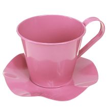 Artikel Dekorativ tekop metalkop med tallerken pink Ø12 H10cm 8 stk