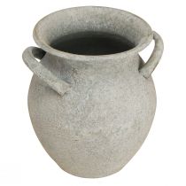 Artikel Dekorativ vase med hanke vintage plantekasse metal grå H13cm