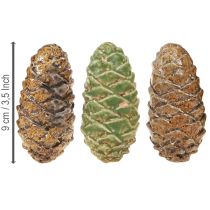 Artikel Dekorative keramiske kogler, assorterede grønne, gule, brune, 8,5 cm, 6 stk.