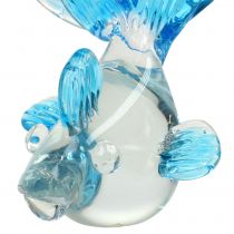 Artikel Pyntefisk af klart glas, blå 15cm