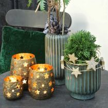 Artikel Keramisk plantekasse, borddekoration, bølgepotte grøn, brun Ø13,5cm H13cm
