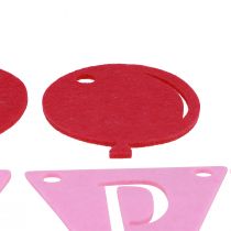 Artikel Dekorativ fødselsdagsvimpel kædeguirlande lavet af filt pink 300cm