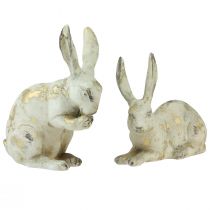 Artikel Dekorative kaniner siddende stående hvidguld H12,5x16,5cm 2 stk.