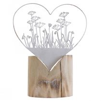 Dekorativ hjerte standee metal træ hvid fjeder dekoration H31cm