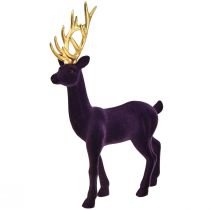 Deco hjorte rensdyr lilla guld flokket figur H37cm