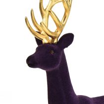 Deco hjorte rensdyr lilla guld flokket figur H37cm