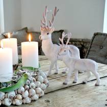 Artikel Dekorativ Rensdyr Hvid med Glitter – Vinter Julepynt 20cm 3stk