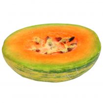 Dekorativ honningdugmelon halveret orange, grøn 13cm