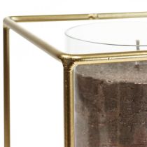 Dekorativ lysestage guld metal lanterne glas 12×12×13cm