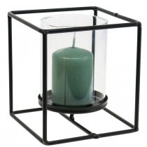 Dekorativ lysestage sort metal lanterne glas 12×12×13cm
