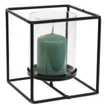 Artikel Dekorativ lysestage sort metal lanterne glas 12×12×13cm