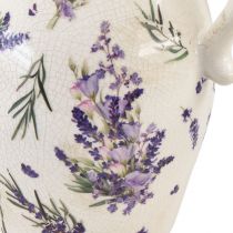 Artikel Dekorativ kande stentøj lavendel lilla creme borddekoration H21cm