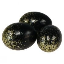 Dekorative påskeæg ægte gåseæg sort med guldglimmer H7,5–8,5 cm 10 stk.