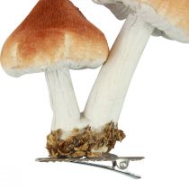 Deco svampe med klip efterårsdekoration flokket sorteret 9cm 3stk