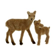 Deco hjort 10cm med fawn brun flocked sæt