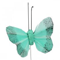 Deco sommerfugl på trådgrøn, blå 5-6cm 24p