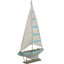 Deco sejlbåd træ blå-hvid maritim borddekoration H54,5cm