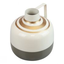 Artikel Charmerende dekorativ metalvase med hank, vintage stil, creme/grå/guld, Ø16 cm, H17 cm, til tørrede blomster og kunstige planter