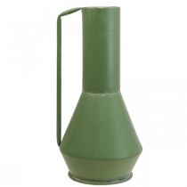 Artikel Dekorativ metalvase, grøn, med hank; vintage dekorativ kande, 14 cm høj, 28,5 cm høj