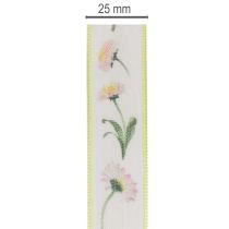 Artikel Gavebånd med Bellis blomstermønster til kreativt brug og indpakning, 25 mm x 20 m