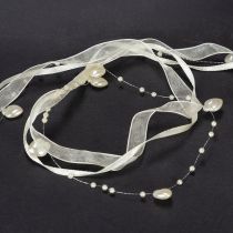 Artikel Dekorativt bånd, cremefarvet, hjerter, perler, bryllupsdekoration, 10 mm, 5 m