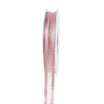 Dekorativt båndrosa med lurex-striber i sølv 15mm 20m