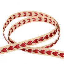 Artikel Dekorativt bånd med røde hjerter gavebånd beige 10mm 15m