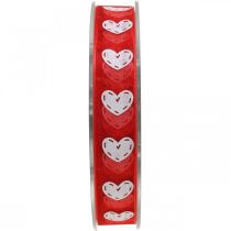 Dekorative båndhjerter, bryllupsdekoration, bånd Valentinsdag rød, hvid 15mm 20m