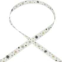 Artikel Bånd julegave bånd hvidt stjernemønster 15mm 20m