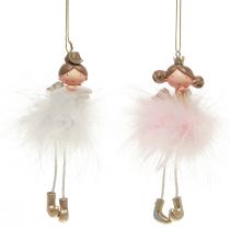 Artikel Dekorativ figur engle prinsesse Juletræspynt hvid, pink 12cm 2 stk