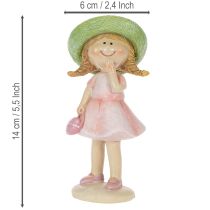 Artikel Dekorative figurer af piger med hatte, lyserøde og grønne, 6,5x5,5x14,5 cm, 2 stk.